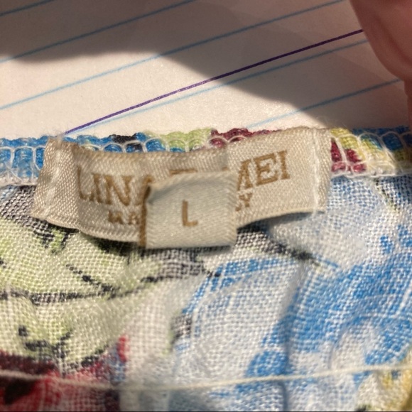 LINA TOMEI Sz L 100% Linen Floral Adjustable Straps Dress Made in  Italy - Picture 11 of 13